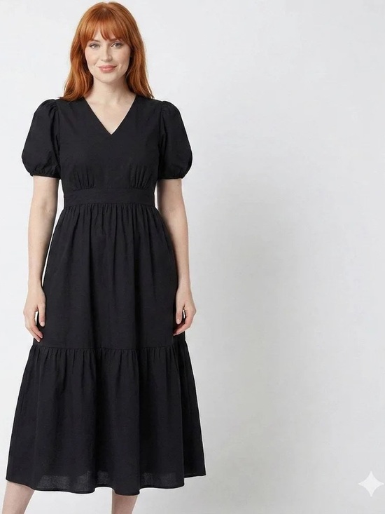 French Connection Dresses & Skirts - NWT French Connection Black Puff Sleeve Midi Dress